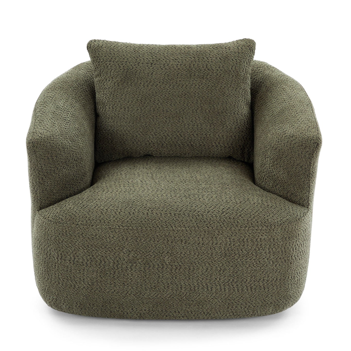 360° Swivel Barrel Sofa Chair With Throw Pillow, Chenille Upholstered Accent Chair