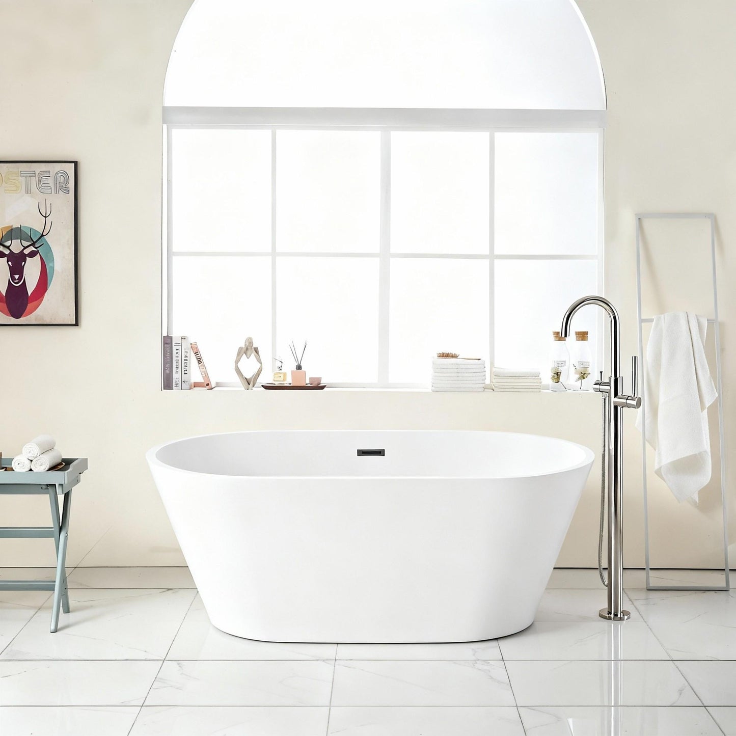 Gloss Freestanding Bathtub With Overflow & Pop Up Drain, Stand Alone Soaking Tub