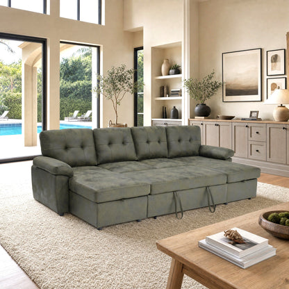 Convertible Sectional Sofa Bed With Pull Out Sleeper And Storage