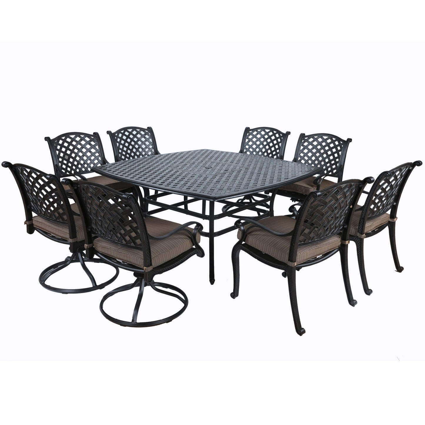 Square 8 Person 63.98" Long Dining Set With Dupione Brown Cushions