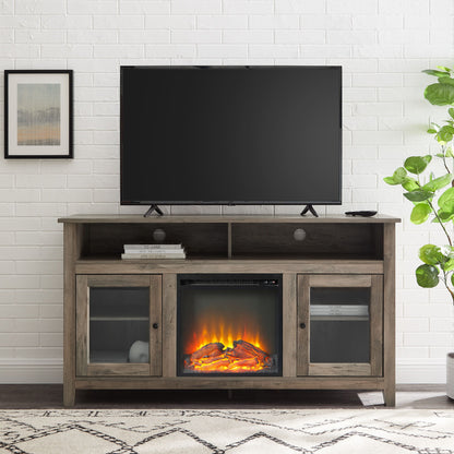 Classic Glass Door Fireplace Tall TV Stand For TVs Up To 65"