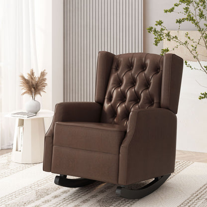 Amedou - Contemporary Tufted Wingback Rocking Chair - Dark Brown