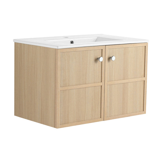 Wall Mounted Bathroom Vanity With Ceramic Sink And 2 Soft Closing Doors