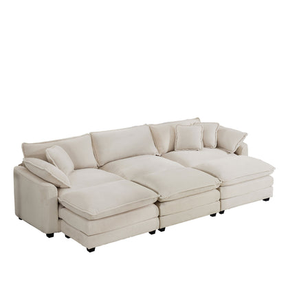 Modern Oversized Modular Cushion Sofa With Ottoman, Low Back, Deep Seating Sofa Set