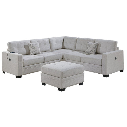 Casual Simple Tufted Sectional 4 Piece Set With USB Loveseat