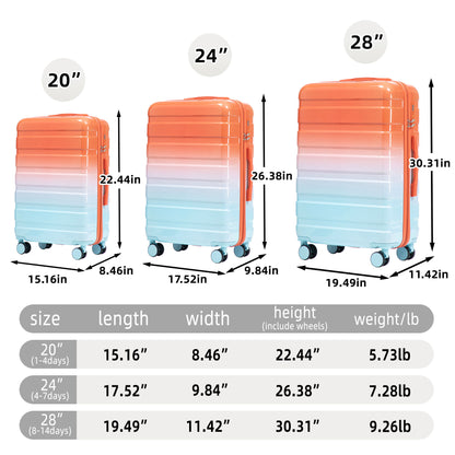 Luggage Set 20" /24" /28" With Combination Lock And Silent Wheels