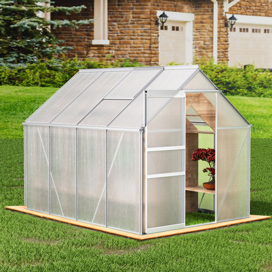 Walk-In Polycarbonate Greenhouse & Roof Vent, Sliding Doors, Aluminum Hobby Hot House For Outdoor