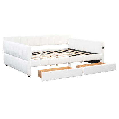 Upholstered Platform Bed With USB And 2 Drawers