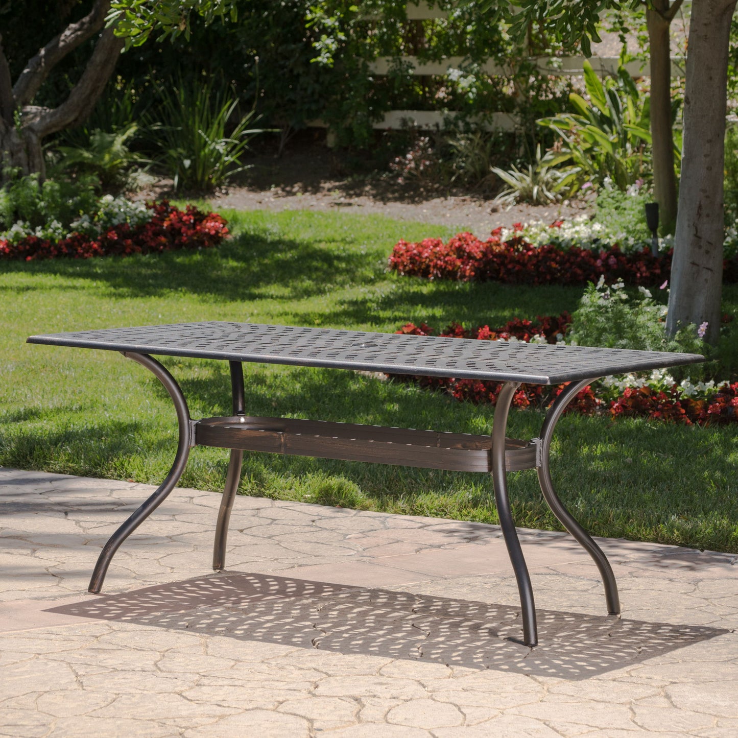 Enchantia - Outdoor Rectangular Dining Table With Weave Tabletop And Flared Legs - Copper