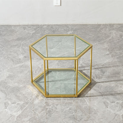 Modern Coffee Table With Double Layer Tempered Glass And Polygonal Design