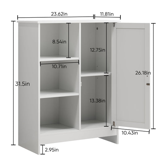 Classic Freestanding Bathroom And Kitchen Storage Cabinet With Adjustable Shelves - White