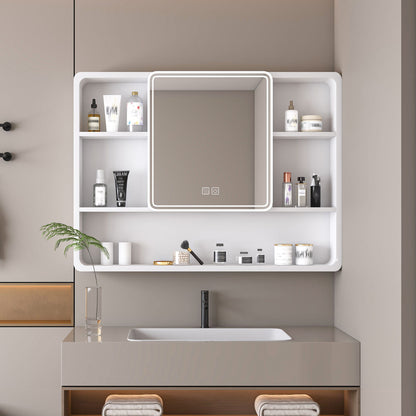 Aluminium Medicine Cabinet Mirror With 3 Colors LED Light And Defogging Function - White