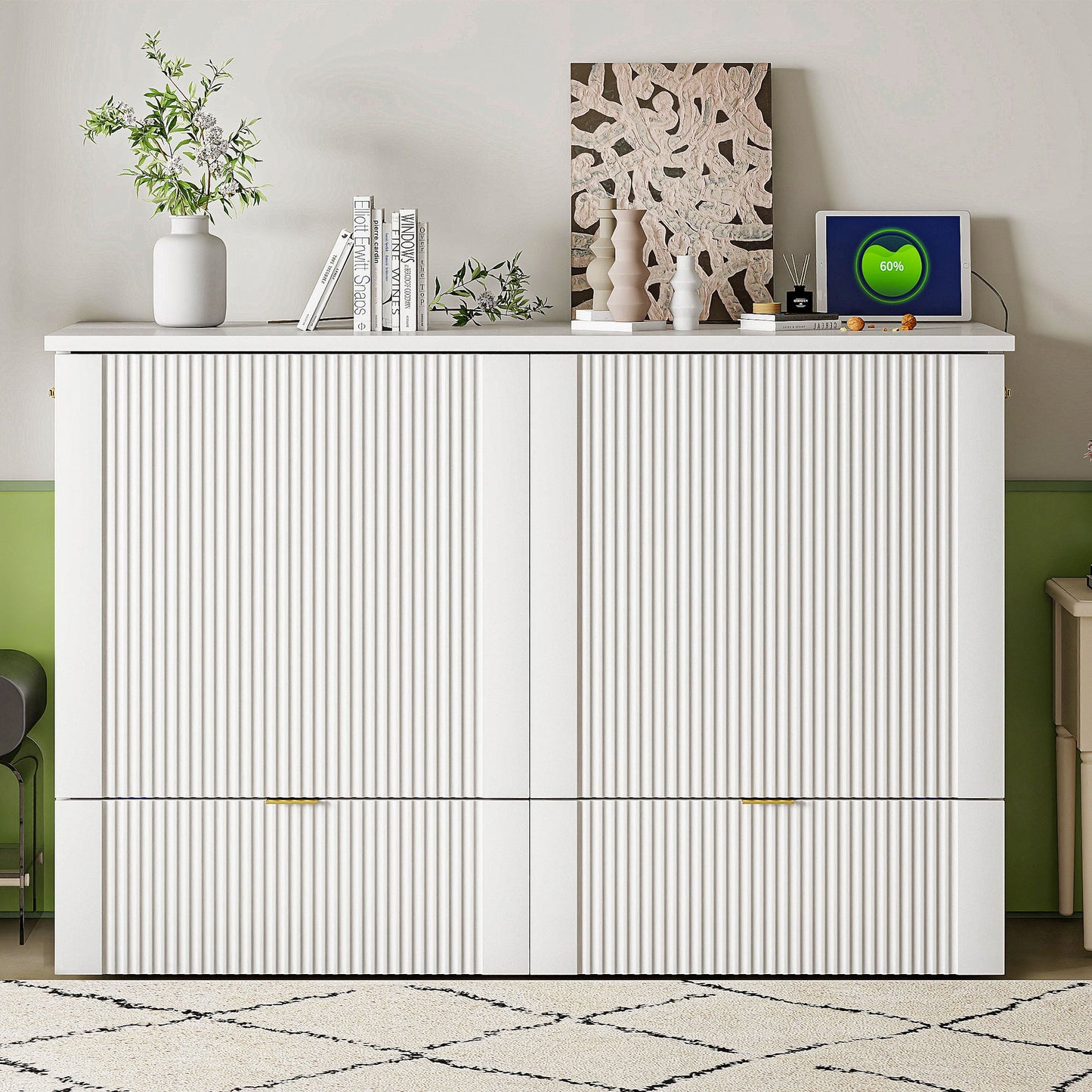 Murphy Bed With Drawer And A Set Of Sockets & USB Ports, Pulley Structure Design