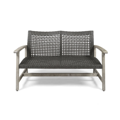 Hampton - Outdoor Wood And Wicker Loveseat - Gray