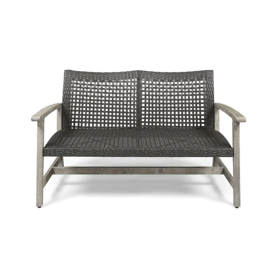 Hampton - Outdoor Wood And Wicker Loveseat - Gray