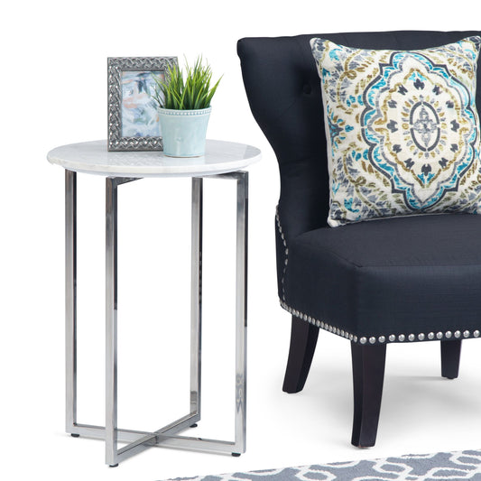 Marsden - Side Table With Polished Base - White / Silver