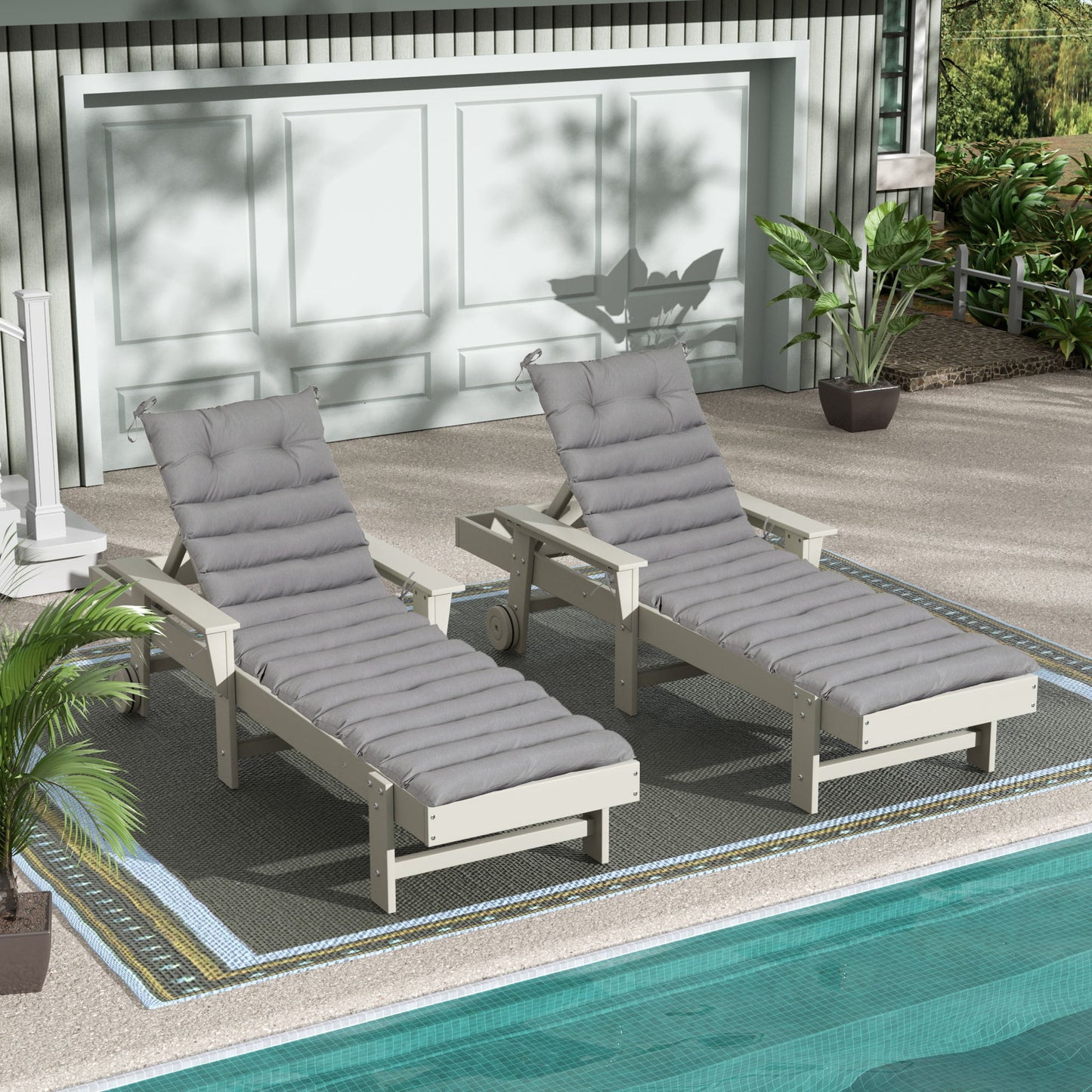 2 Piece Outdoor Chaise Lounge Chair Cushion Set