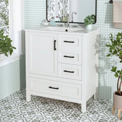 Modern Bathroom Vanity With Ceramic Sink, Solid Frame And Storage Solutions