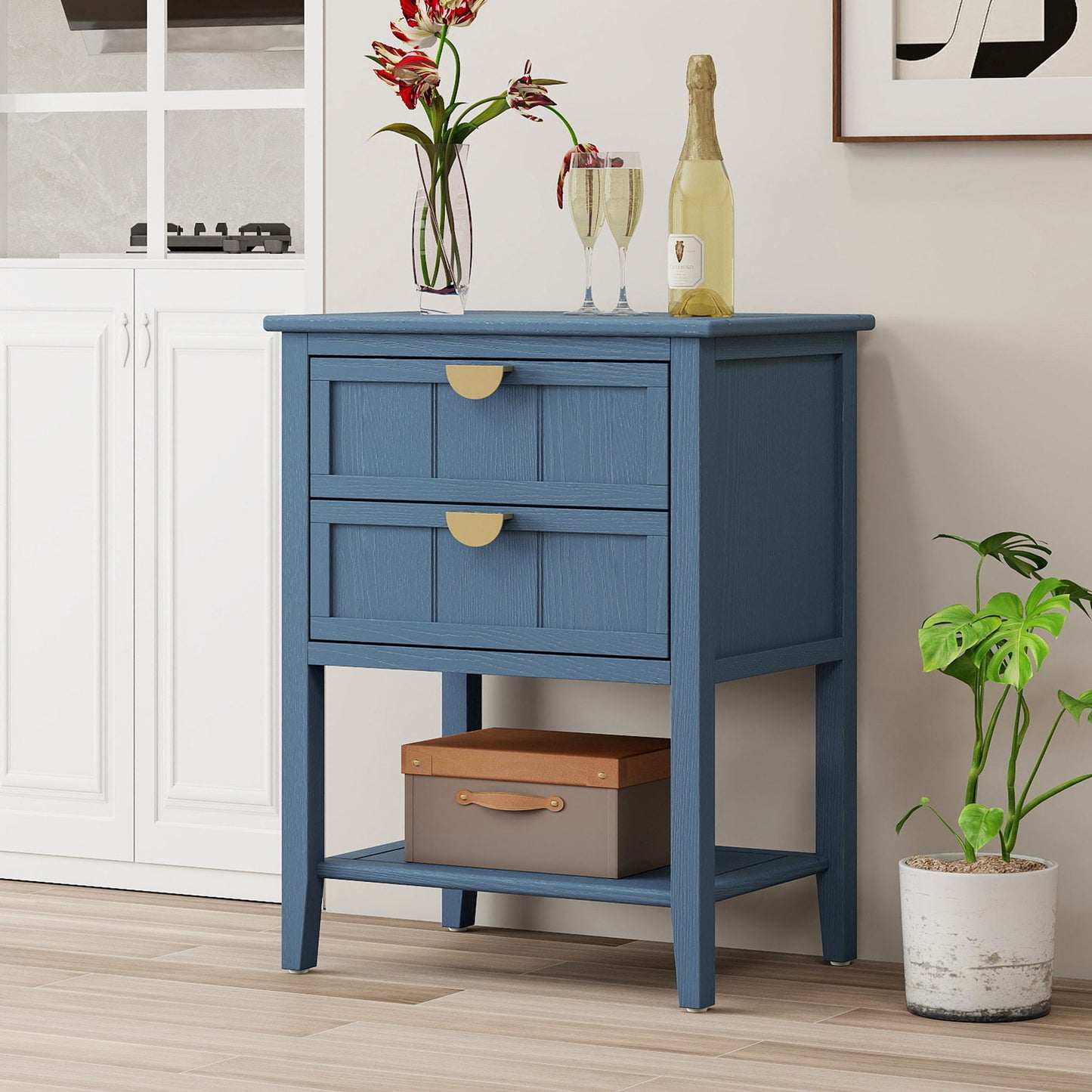 2 Drawer Side Table, American Style, End Table, Suitable For Bedroom, Living Room, Study