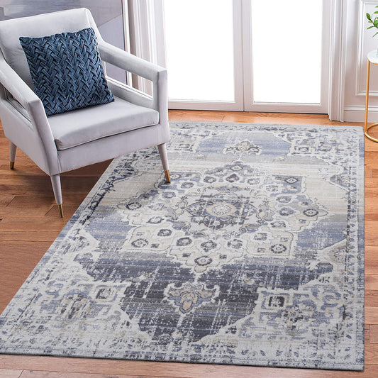 Payas - 6' X 9' Medallion Area Rug - Cream / Blue