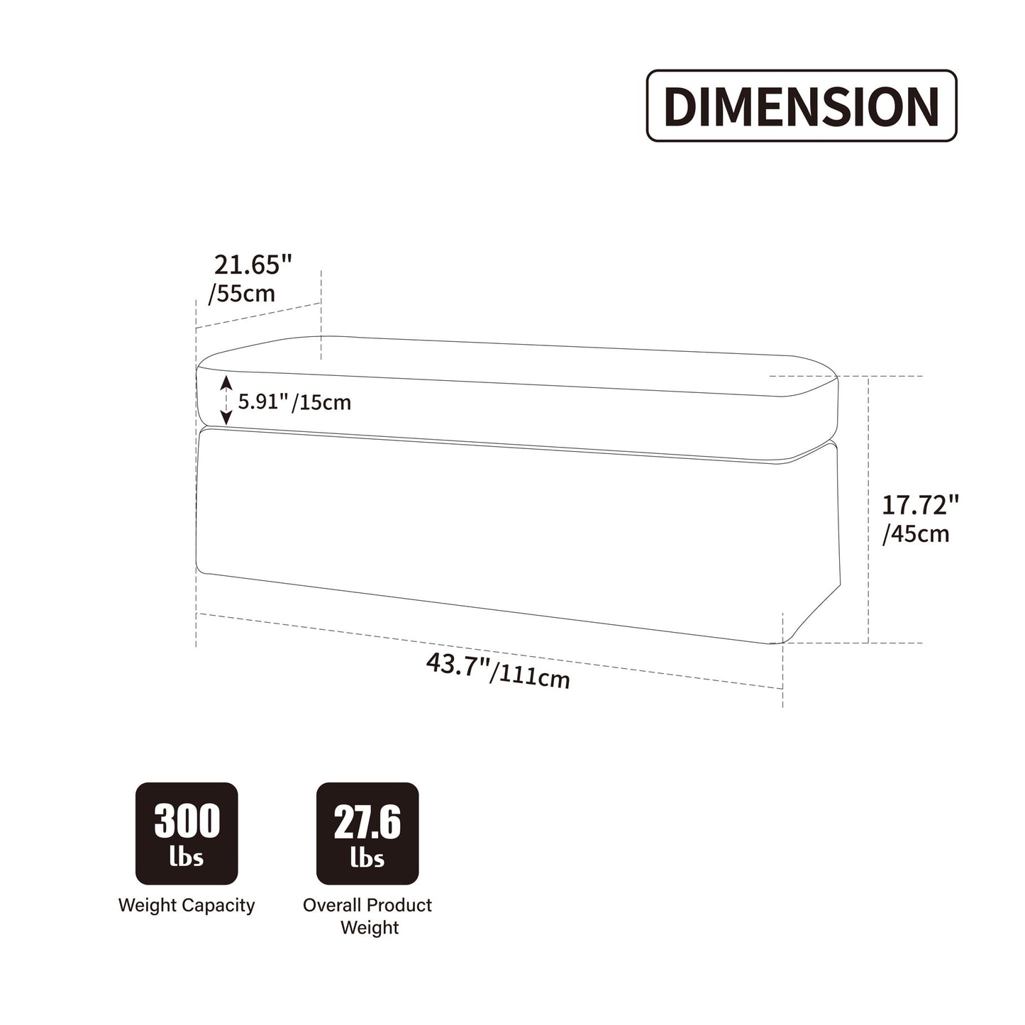 Wide Modern Upholstered Ottoman Foot Stool