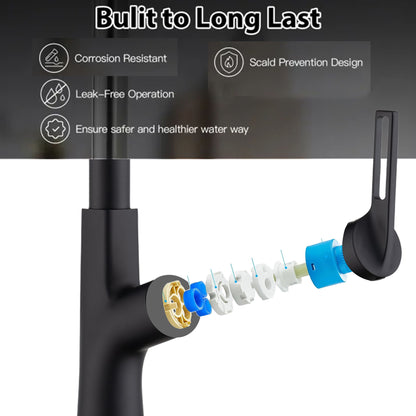 Kitchen Waterfall Faucet With Pull Down Sprayer, Single Handle, 360 Degree Rotating