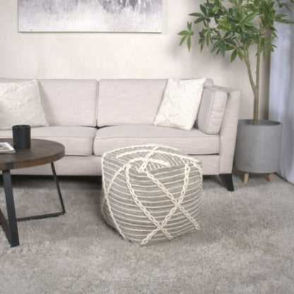 Modern Wool Rope Square Pouf Ottoman Floor Cushion - Gray / Ivory