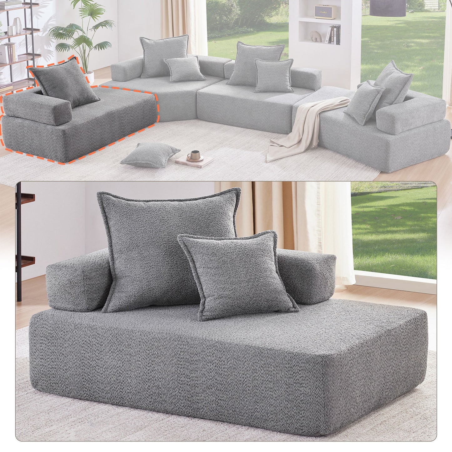 Frame For Oversized Modular U Shaped Sectional, Floor Couch Convertible Compressed Couch Spacious Foam Filled Sofa