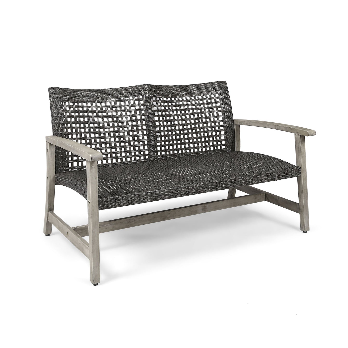 Hampton - Outdoor Wood And Wicker Loveseat - Gray