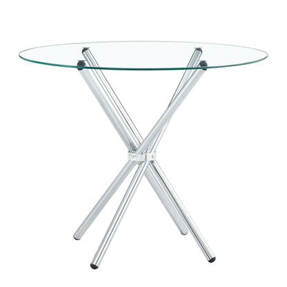 Modern Round Clear Glass Dining Table With Unique Metal Legs For 4 6 People - Silver