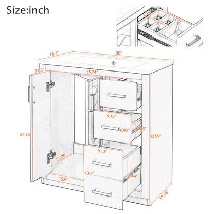Bathroom Vanity With Sink, Storage Cabinet, Freestanding Set With 3 Drawers & Soft Closing Doors