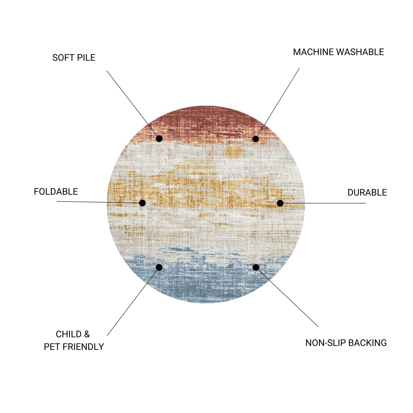 Rabbit - 41" X 41" Washable Non - Slip Round Rug, Elegant Design - Ivory Multi