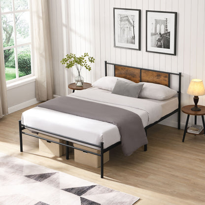 ModerMetal Bedframe With Wood Panel Headboard