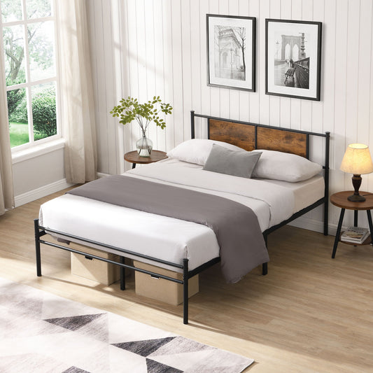 ModerMetal Bedframe With Wood Panel Headboard