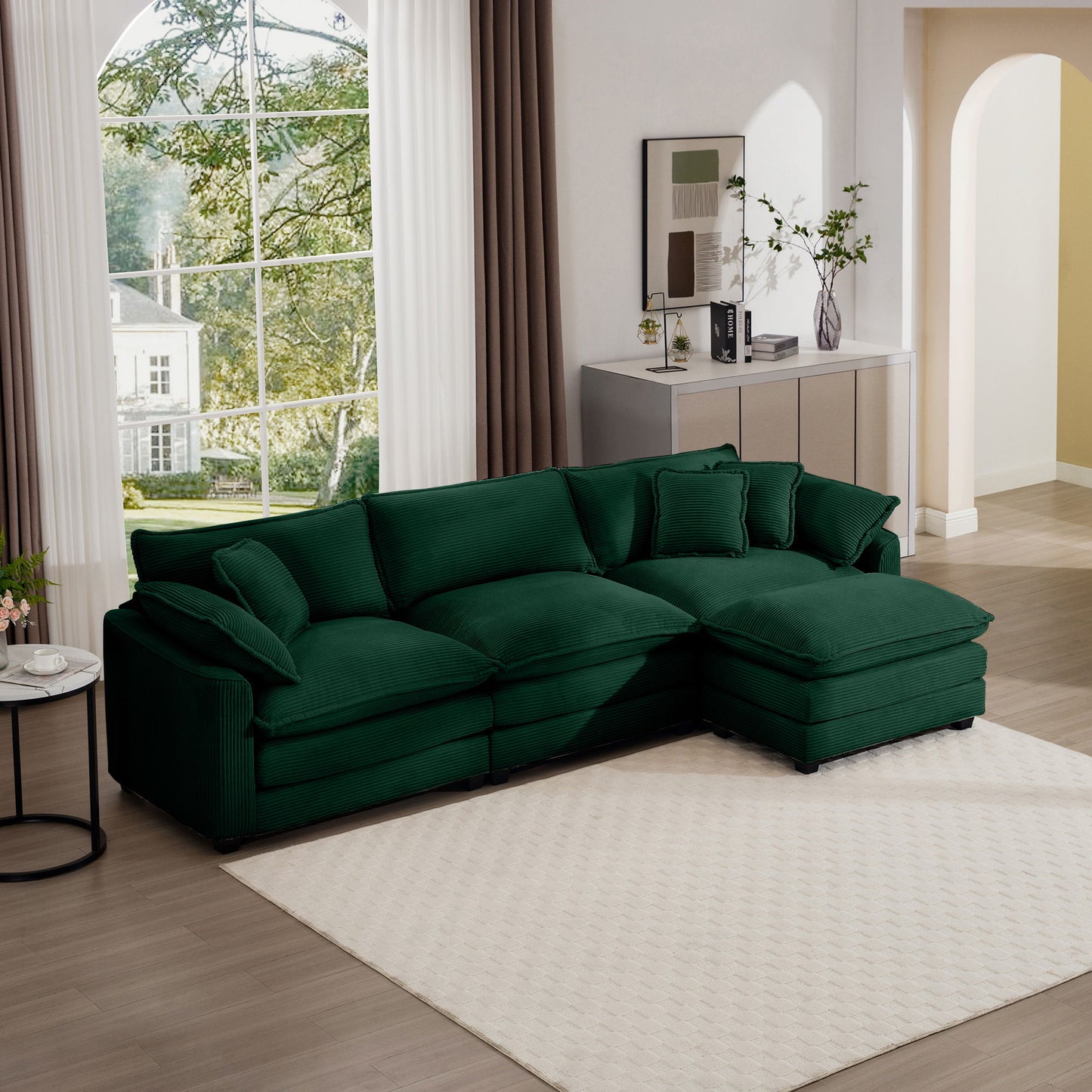 Modern Oversized Modular Cushion Sofa With Ottoman, Low Back, Deep Seating Sofa Set