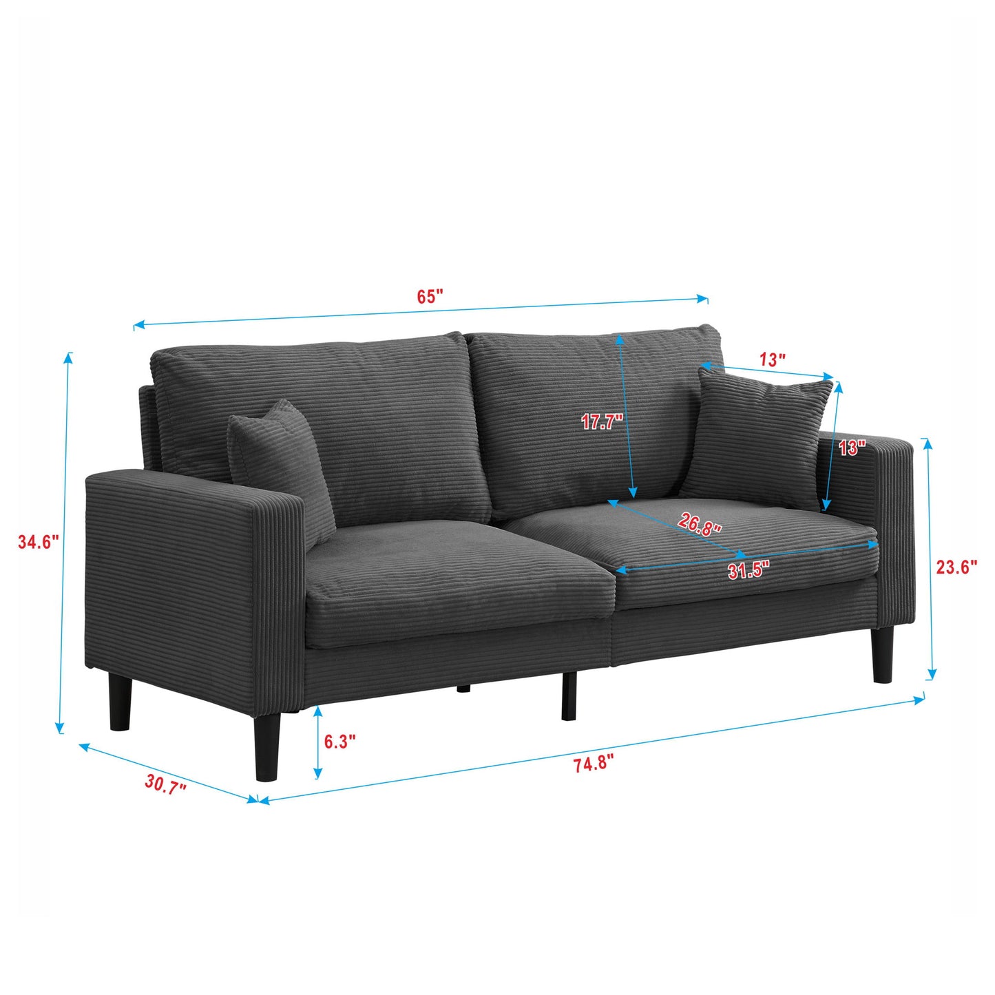 Modern Upholstered Resilience Three Seater Sofa