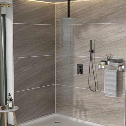 Dual Shower Head Ceiling Mount Square Rain Shower System With Adjustable Flow