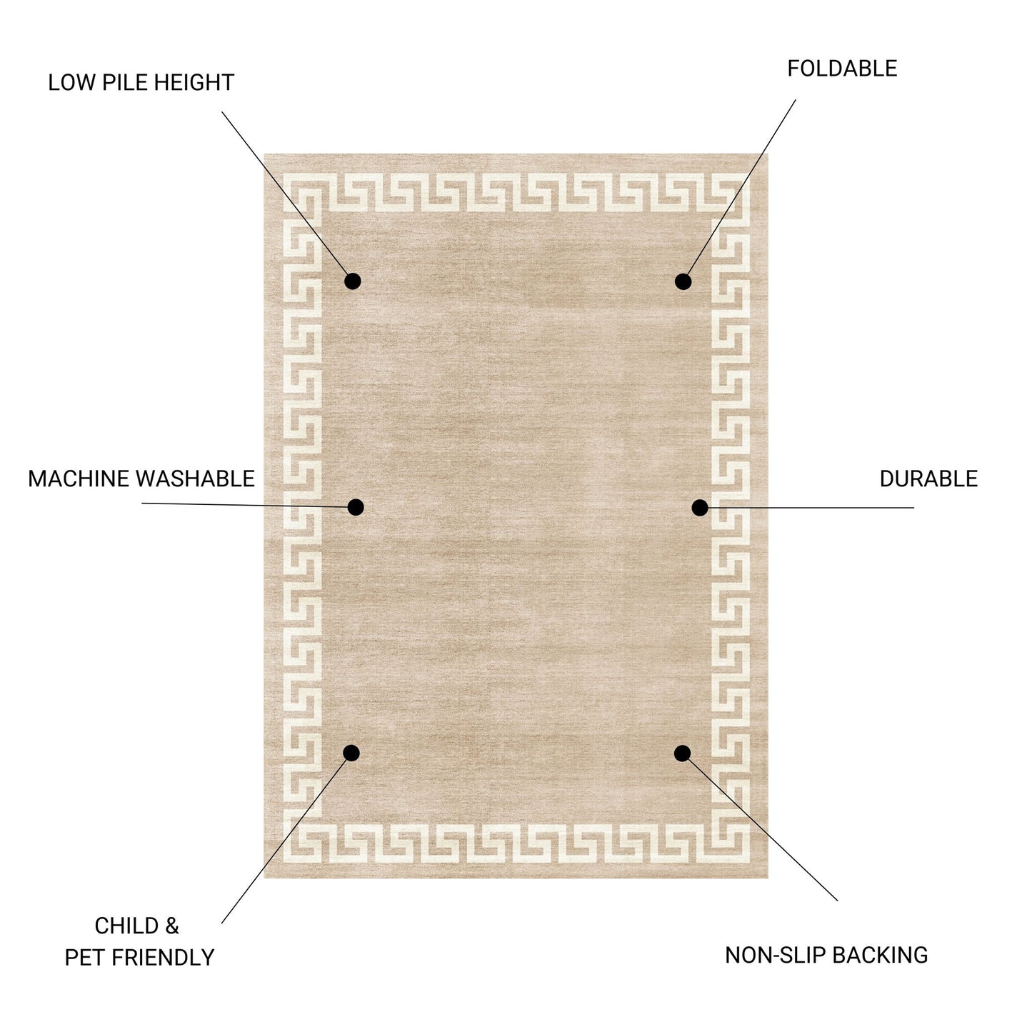 Toucan - 5' X 7' Washable Non - Slip Area Rug - Beige