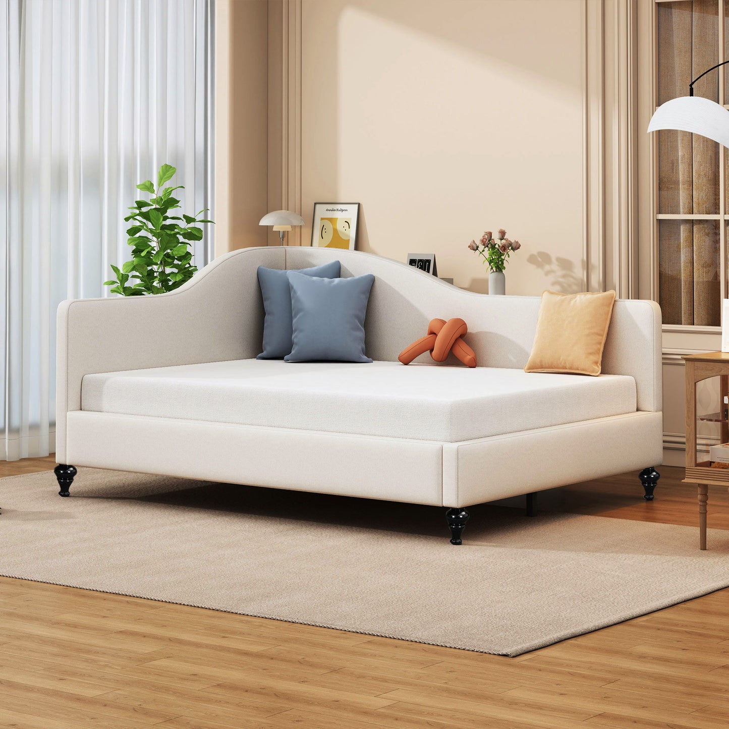 Modern L Shaped Linen Daybed With Legs