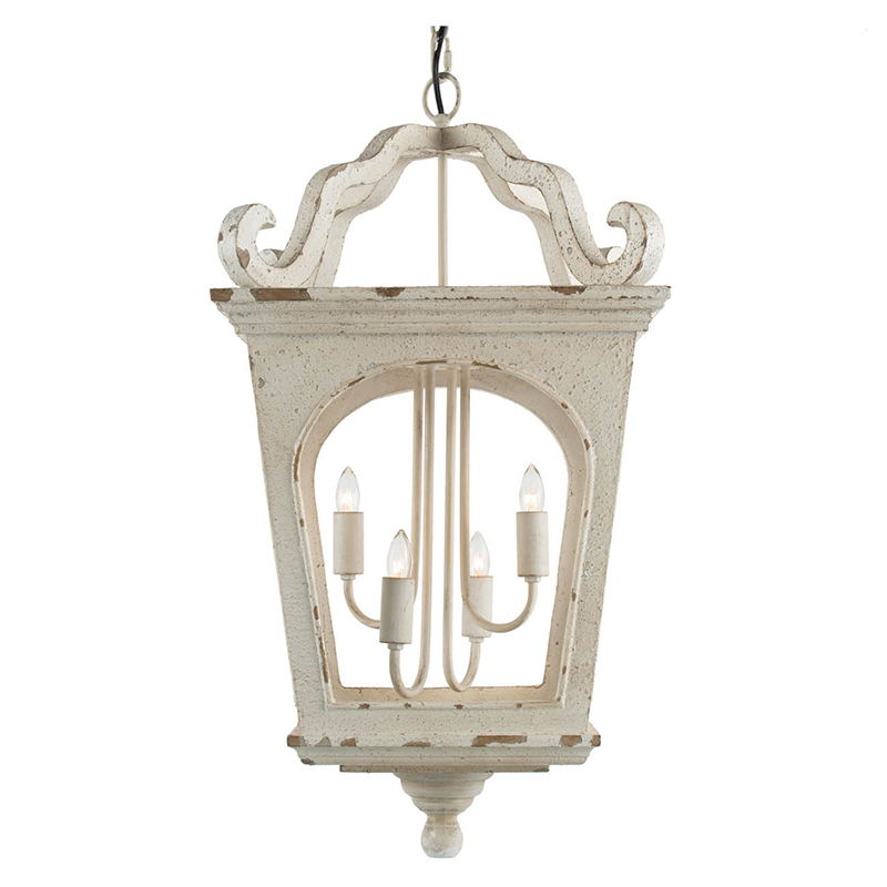 4 Light Wood Chandelier, Hanging Light Fixture With Adjustable Chain For Kitchen, Bulb Not Included - Cream White