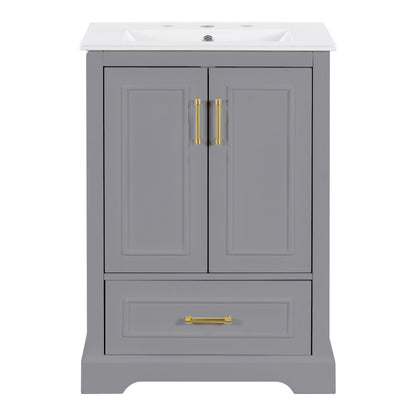 Bathroom Vanity With Sink, 1 Divided Drawer And 2 Soft Close Doors With Double Shelf