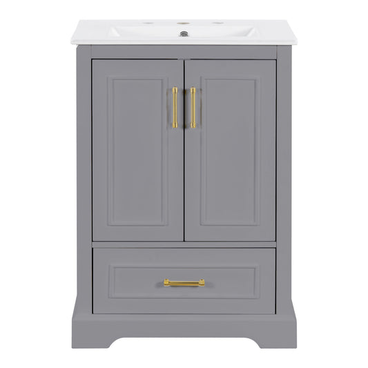 Bathroom Vanity With Sink, 1 Divided Drawer And 2 Soft Close Doors With Double Shelf