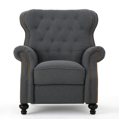 Accented Push Back Recliner Chair With Rolled Arms, Enjoy Cocooning Comfort