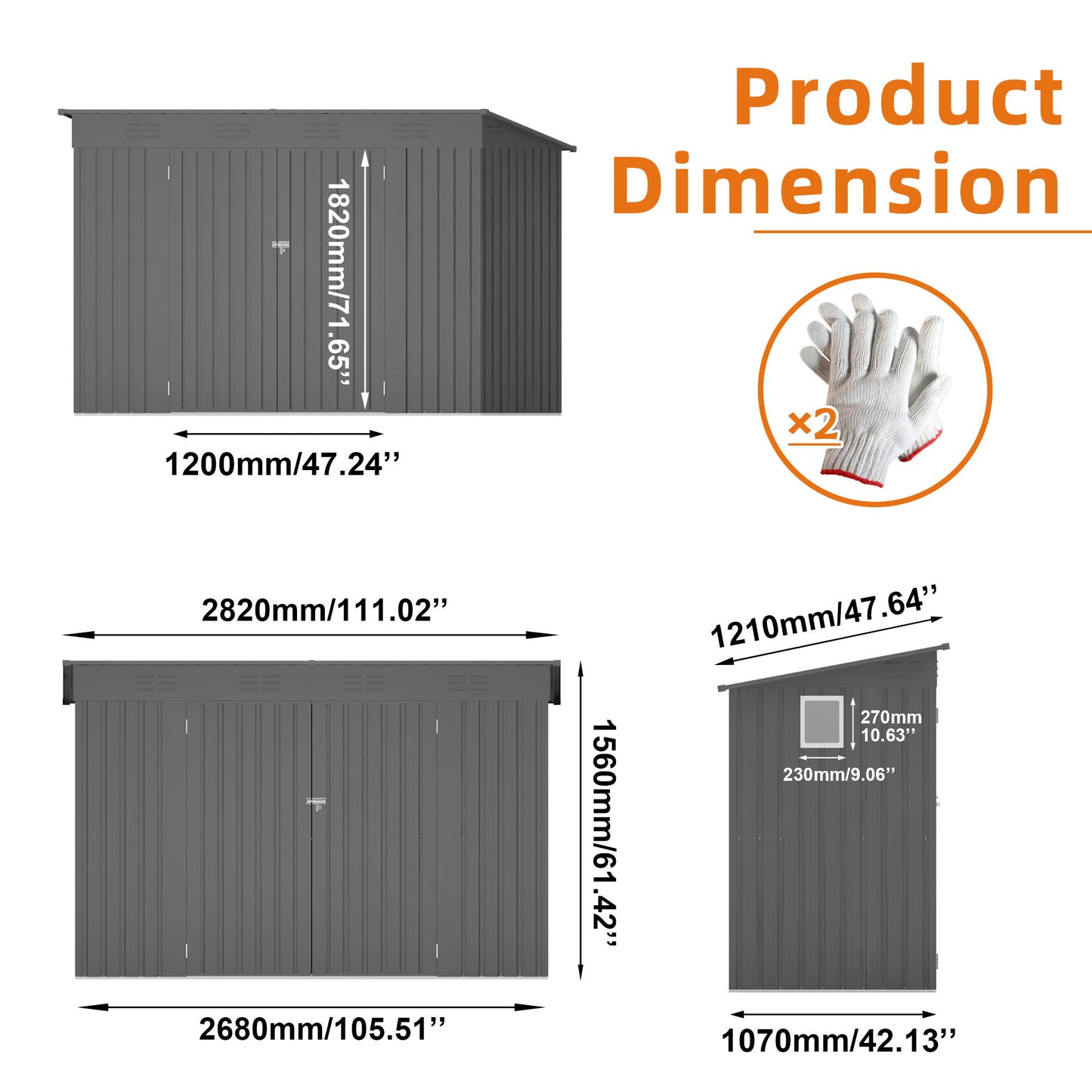 Outdoor Storage Shed 4 X 9 Ft With Sloping Roof And Vents For Garden And Patio - Gray