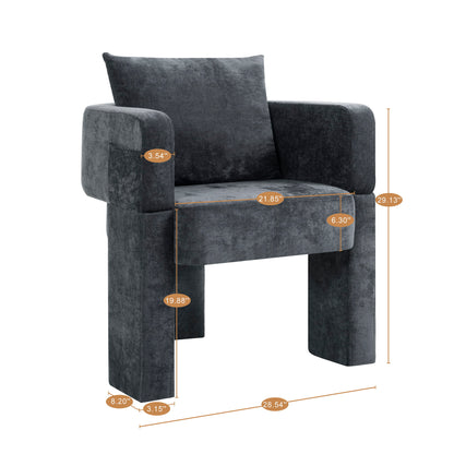 Modern 3 Leg Chenille Accent Chair With Ergonomic Arms & Removable Pillow