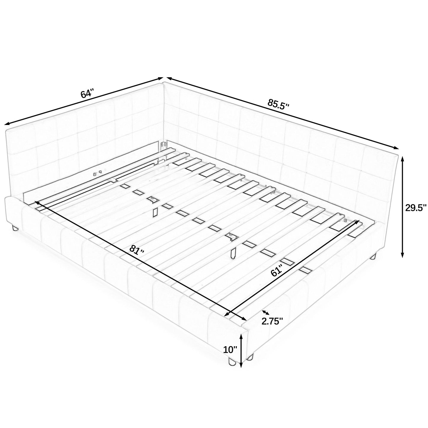 Upholstered Storage Tufted Bed Frame With Backrest And Armrests