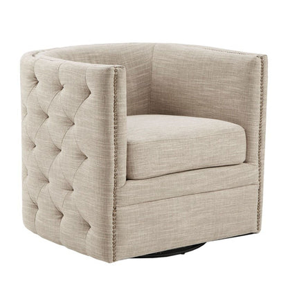 Swivel Chair With Tufted Barrel Design And Nailhead Accents