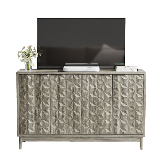 Modern Style Buffet Cabinet, Sideboard Buffet Cabinet With Storage, Storage Cabinet With 4 Diamond Shaped Relief Doors For Living Room, Dining Room, Entryway, Hallway, Kitchen - Gray - Gray