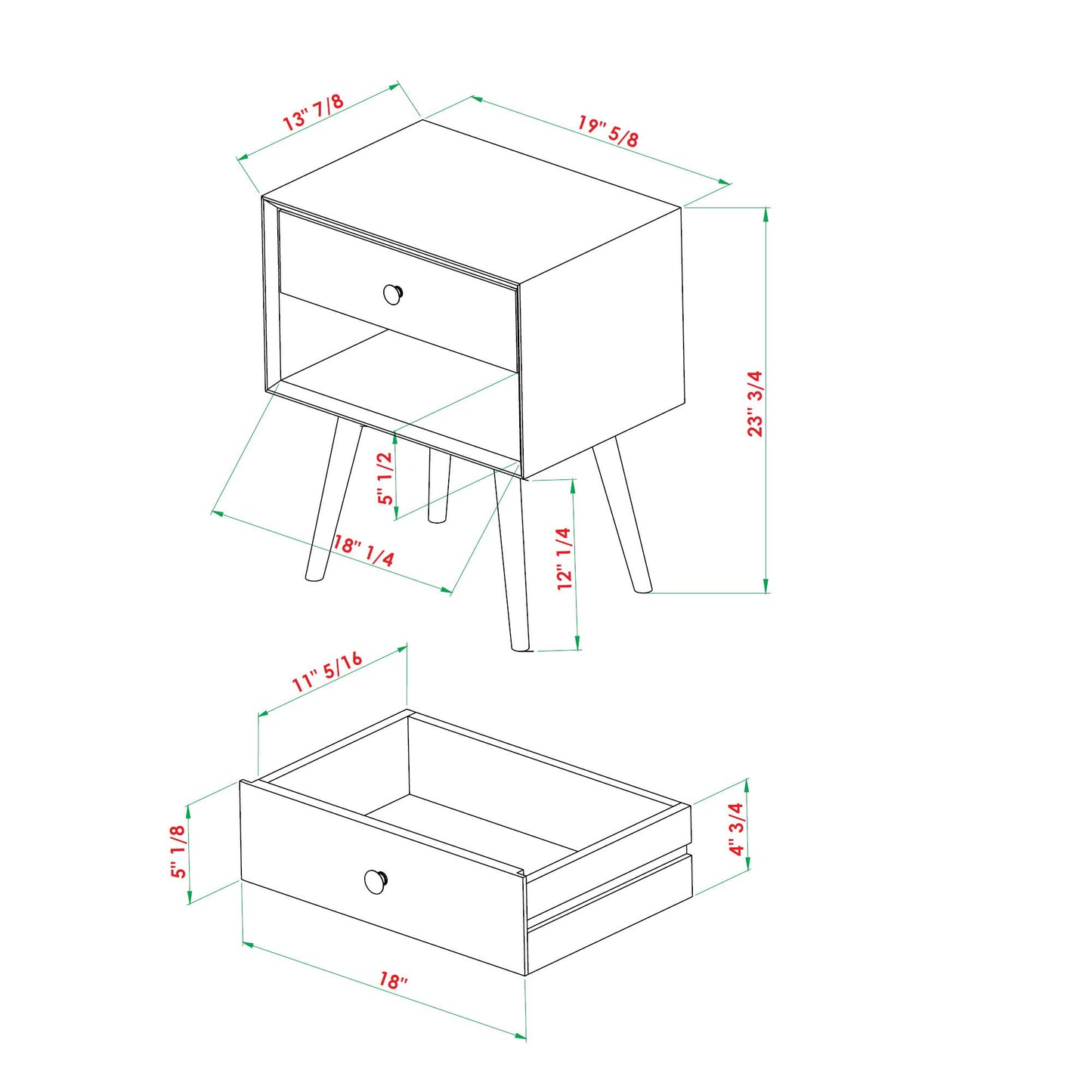Mid Century Modern Single Drawer Nightstand