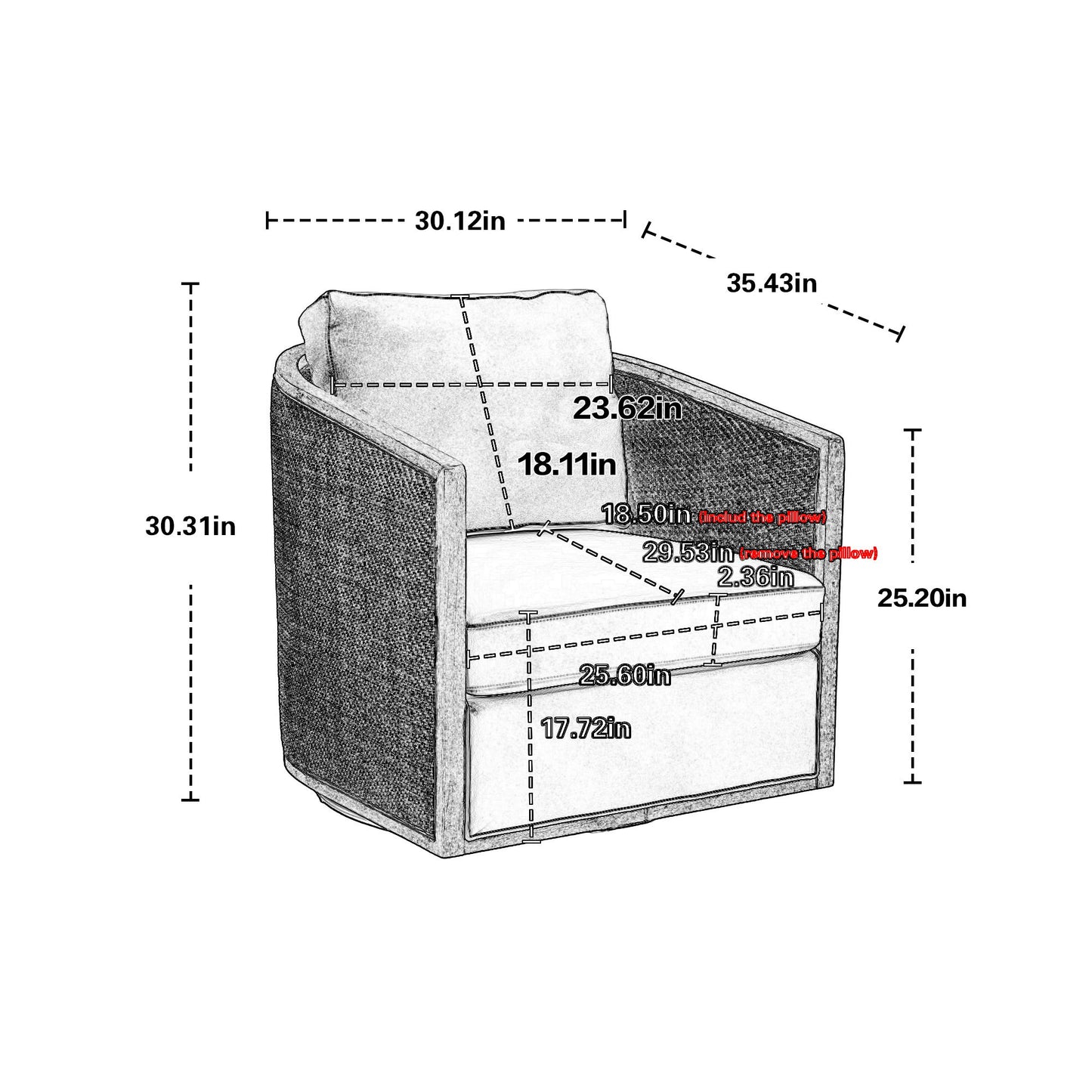 Barrel, Comfy Round Accent Sofa Chair With 360 Degree Swivel, Leisure Arm
